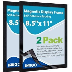 VAIIGO Magnetic Sign Holder 2 Pack Double Sided Window Self Adhesive Black